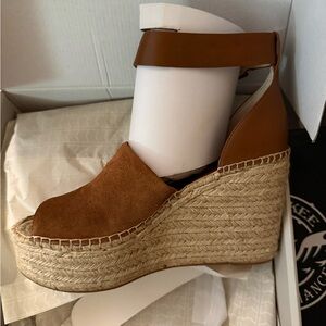 Marc Fisher Women’s Tan Espadrille Wedge Sandals with Ankle Strap